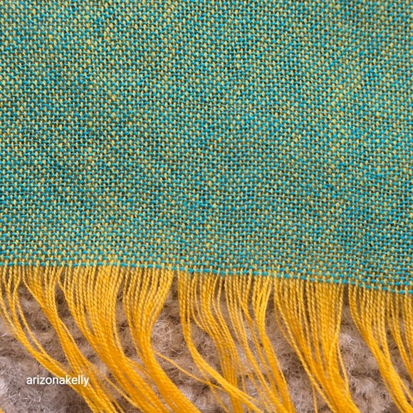 100% Wool Lightweight Checked Scarf Blue White Yellow Made in Scotland - Picture 9 of 12